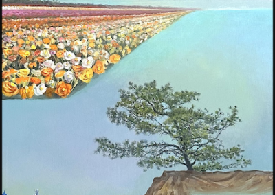 Colorful landscape with flowers and sky