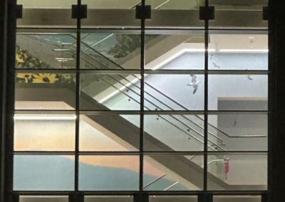 Colorful stairwell with artistic murals